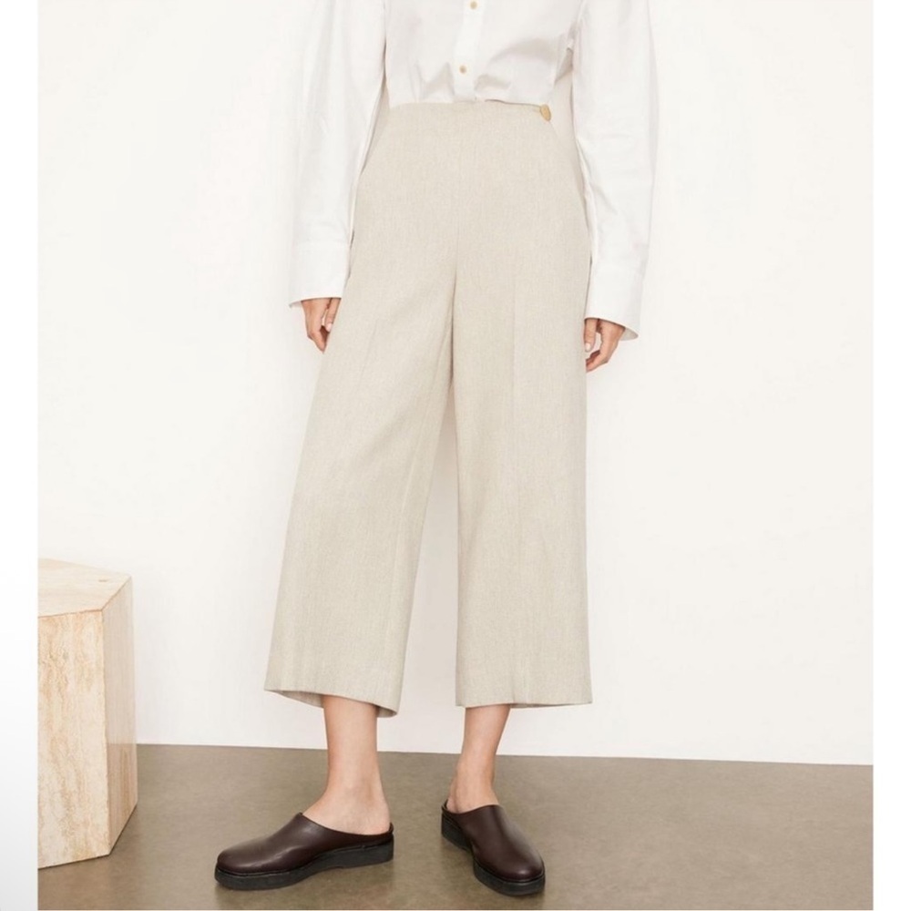 Vince Pants Women Size 8 Side Button Crop Wide Cotton Wool Blend Italy